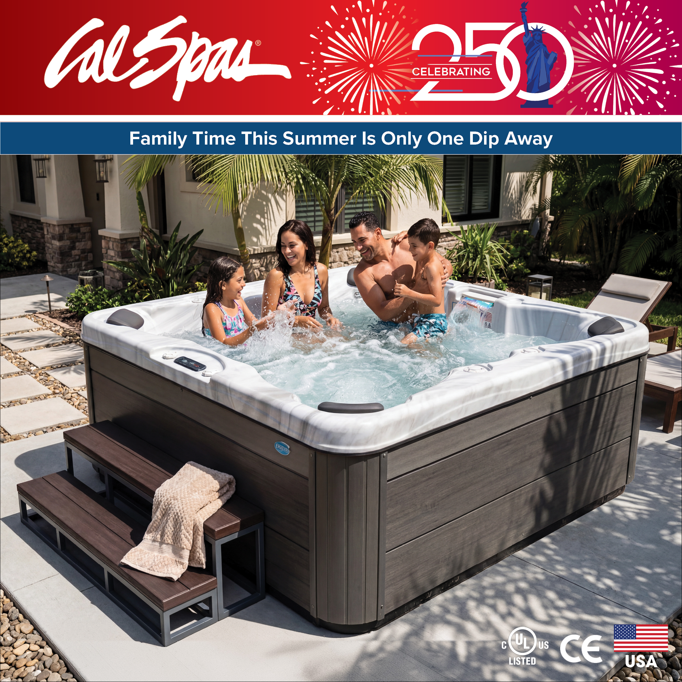 Calspas hot tub being used in a family setting - Tulare